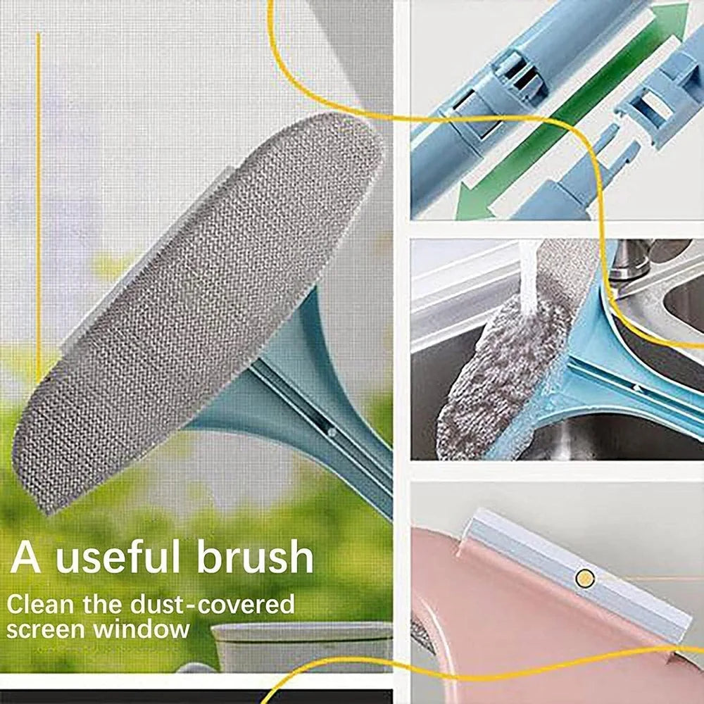 2 in 1 Window Mesh Screen Cleaner Brush & Wiper with Extended Handle Wet