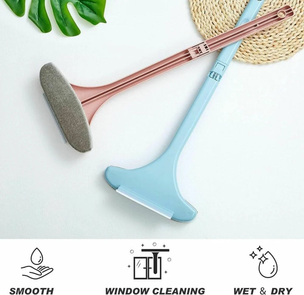 2 in 1 Window Mesh Screen Cleaner Brush & Wiper with Extended Handle Wet